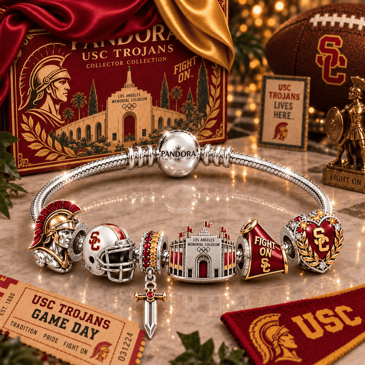 USC Silver Charm Bracelet Set NTTB