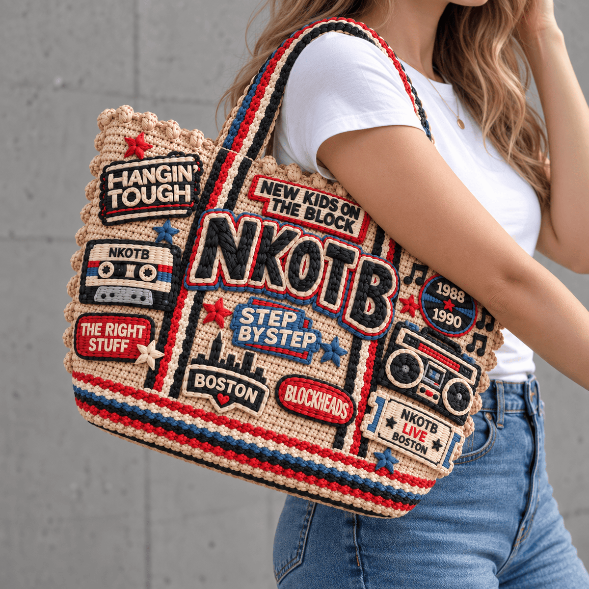 NKOTB Straw-Style Embellished Tote Bag NTKO