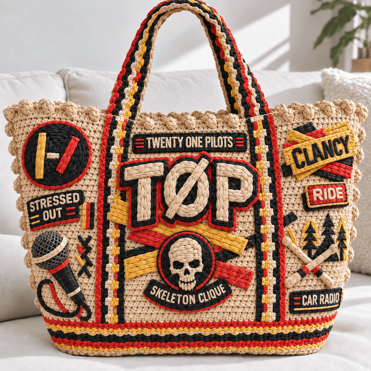 TOP Straw-Style Embellished Tote Bag NTKO