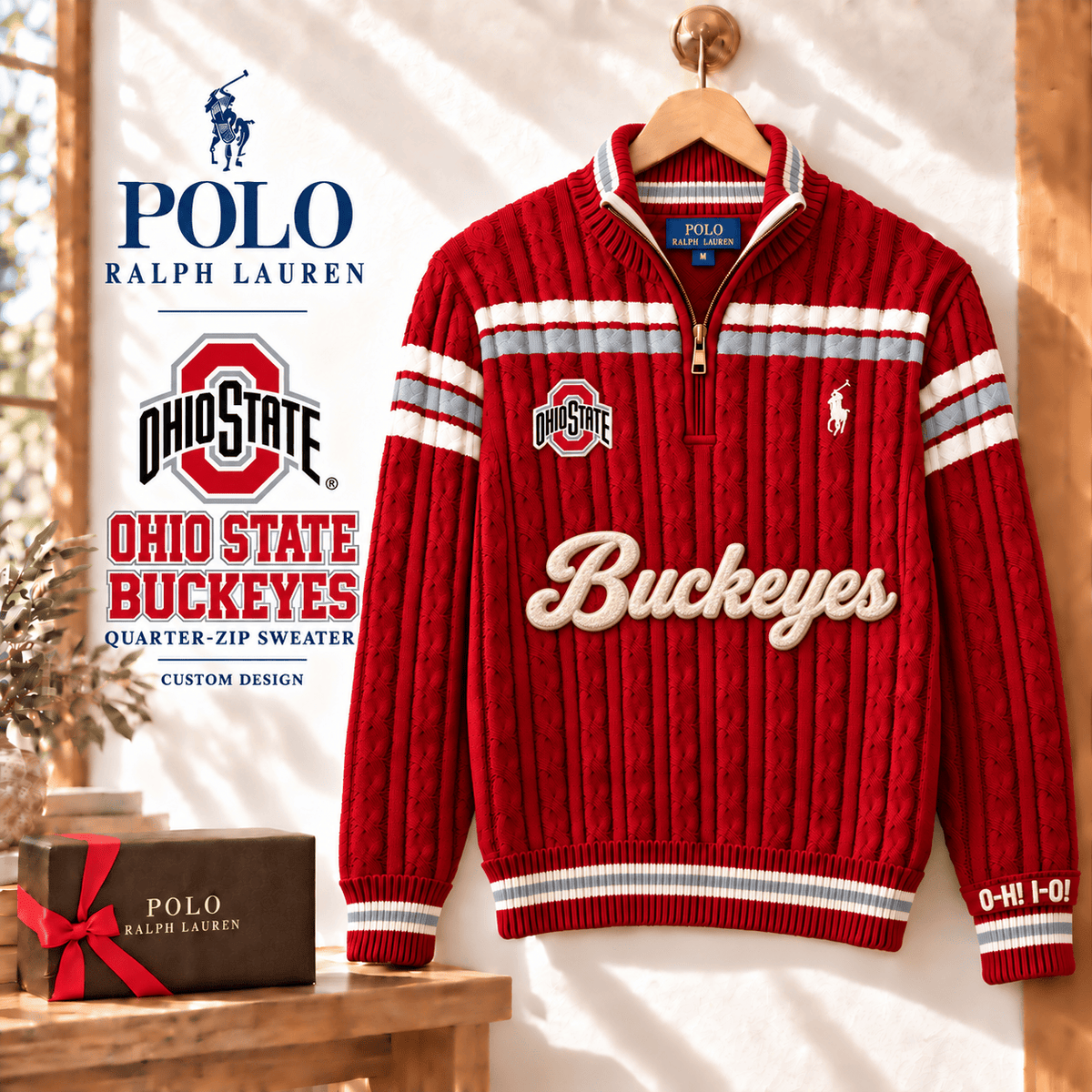 OSB PREMIUM Varsity Cable-Knit Quarter-Zip Sweater NHVH