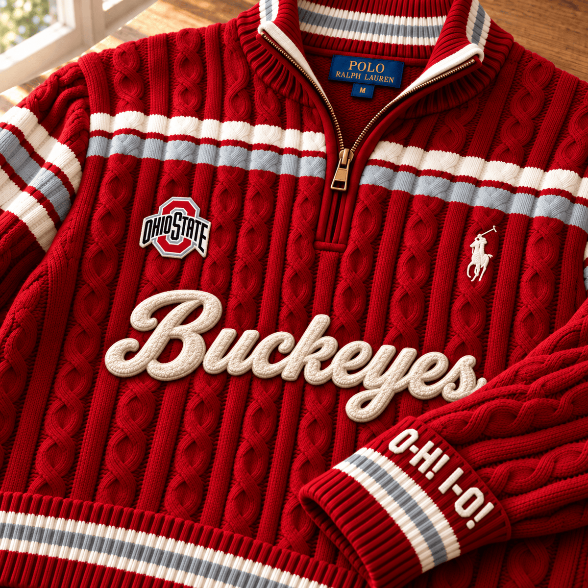 OSB PREMIUM Varsity Cable-Knit Quarter-Zip Sweater NHVH