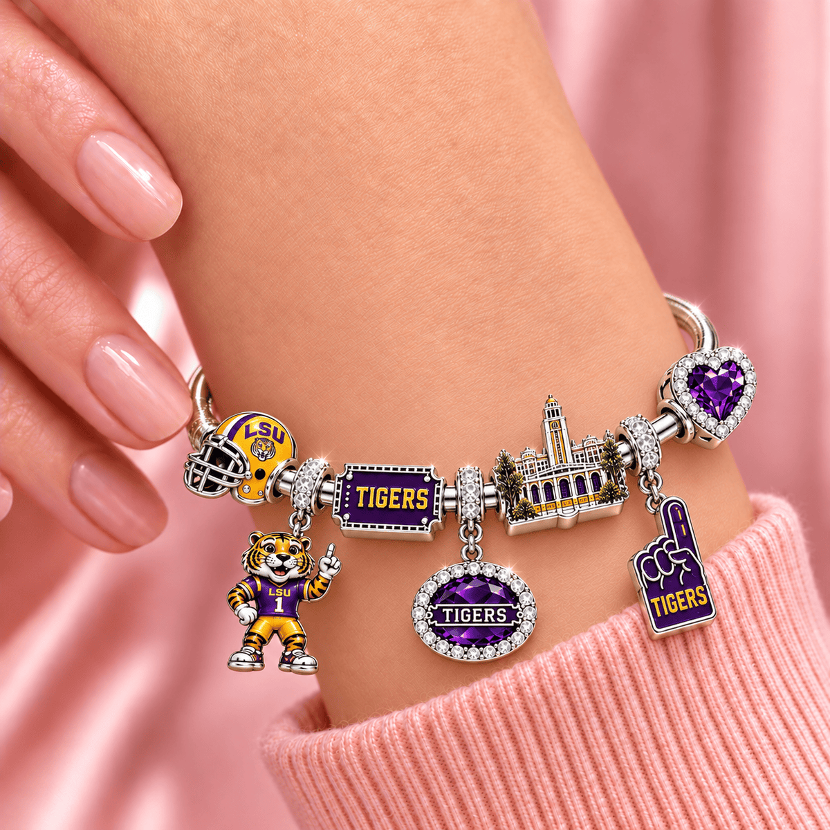 LSU Silver Charm Bracelet Set TMH